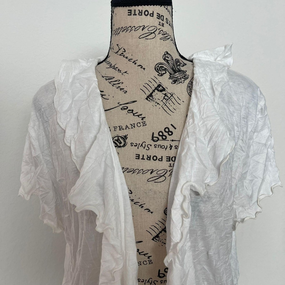 Cato Womens White Eyelet Lace Ruffle Kimono Cardigan Cover Up XL‎ minimal casual - Picture 7 of 10